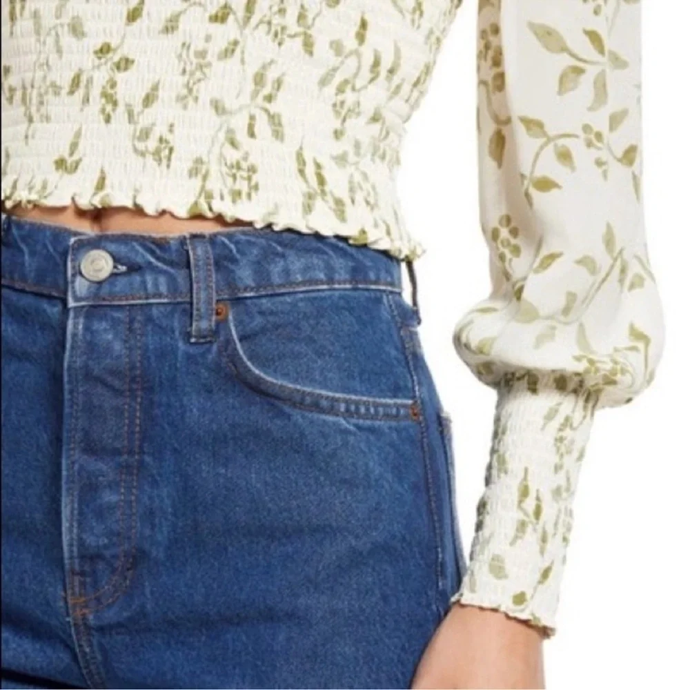 Reformation Smocked linen blouse